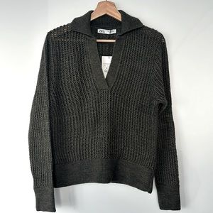 Zara Openwork knit polo sweater
